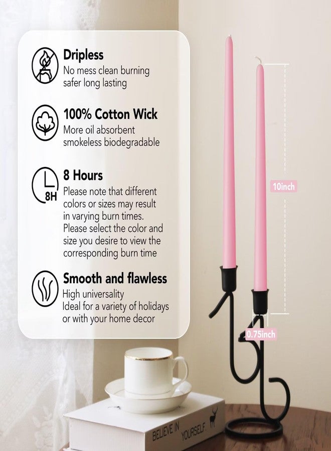 Pickood 10-Inch Tall Unscented Dripless Taper Candles Bulk 30 Pack - Pink Taper Candles Bulk, Perfect for Wedding, Dinner - Smokeless, 6-8 Hour Long Burning - Colored Candlesticks Bulk - Pink - Image 2